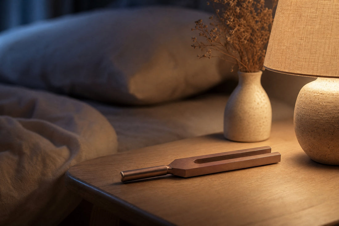 Diapason posé à distance sur une table de chevet